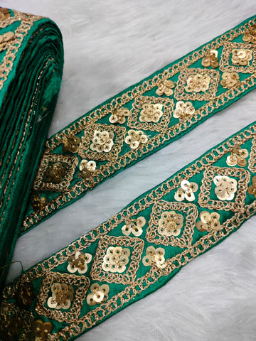 Rama Green Fancy Zari Embellished Trim