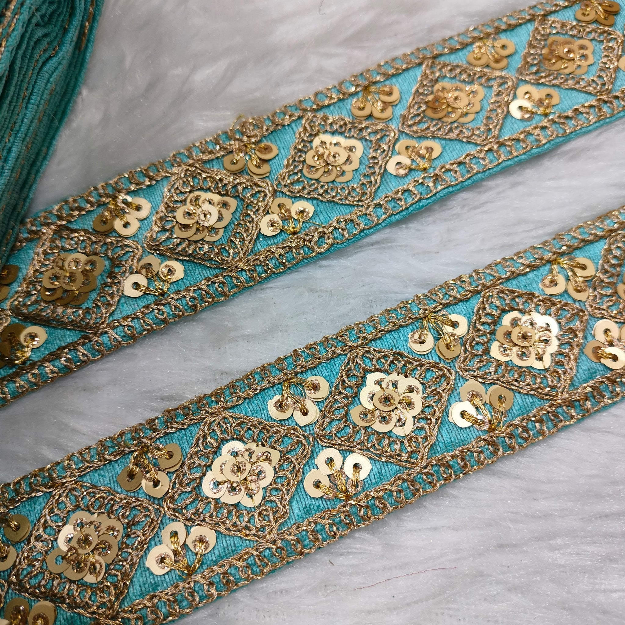 Light Blue Fancy Zari Embellished Trim