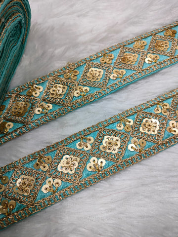 Light Blue Fancy Zari Embellished Trim