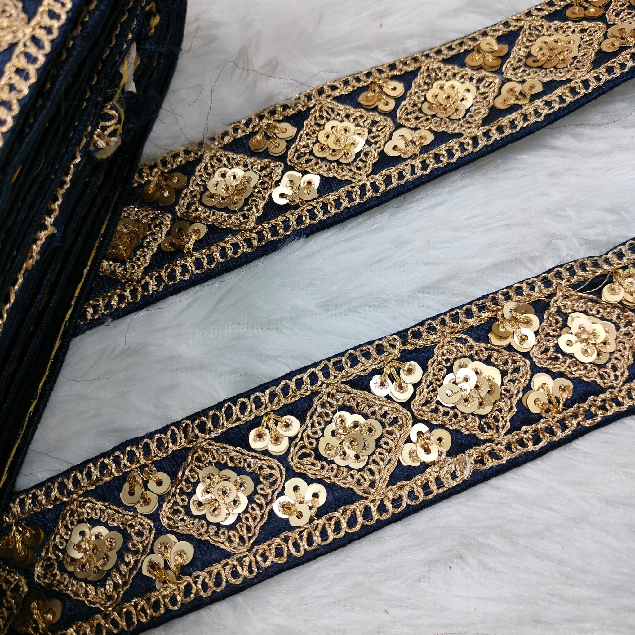 Royal Blue Fancy Zari Embellished Trim