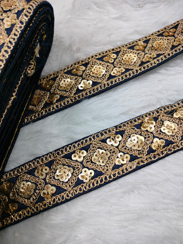 Royal Blue Fancy Zari Embellished Trim