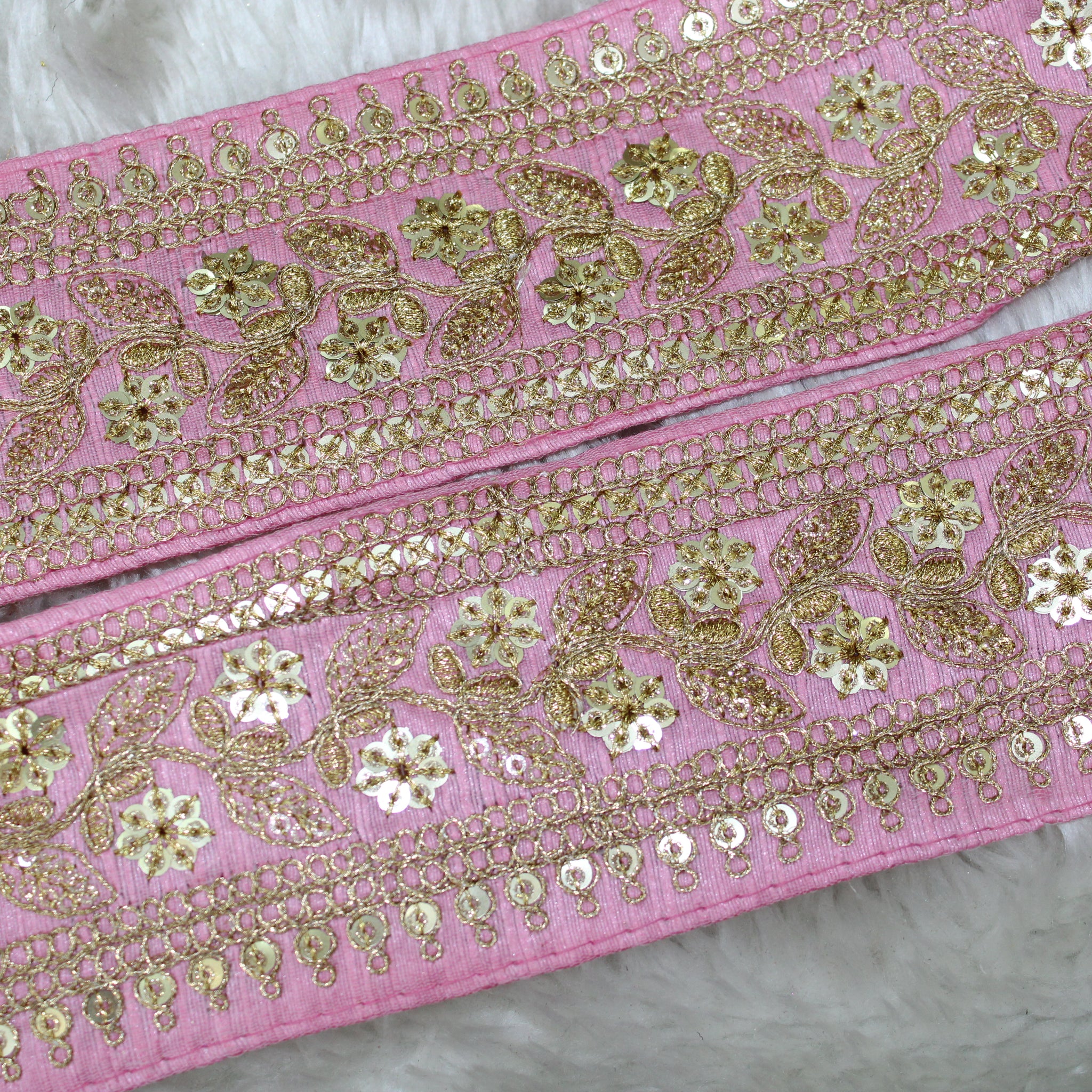 Light Pink Floral Sequence Zari Trim