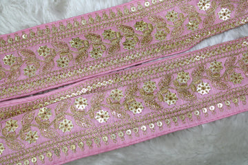 Light Pink Floral Sequence Zari Trim