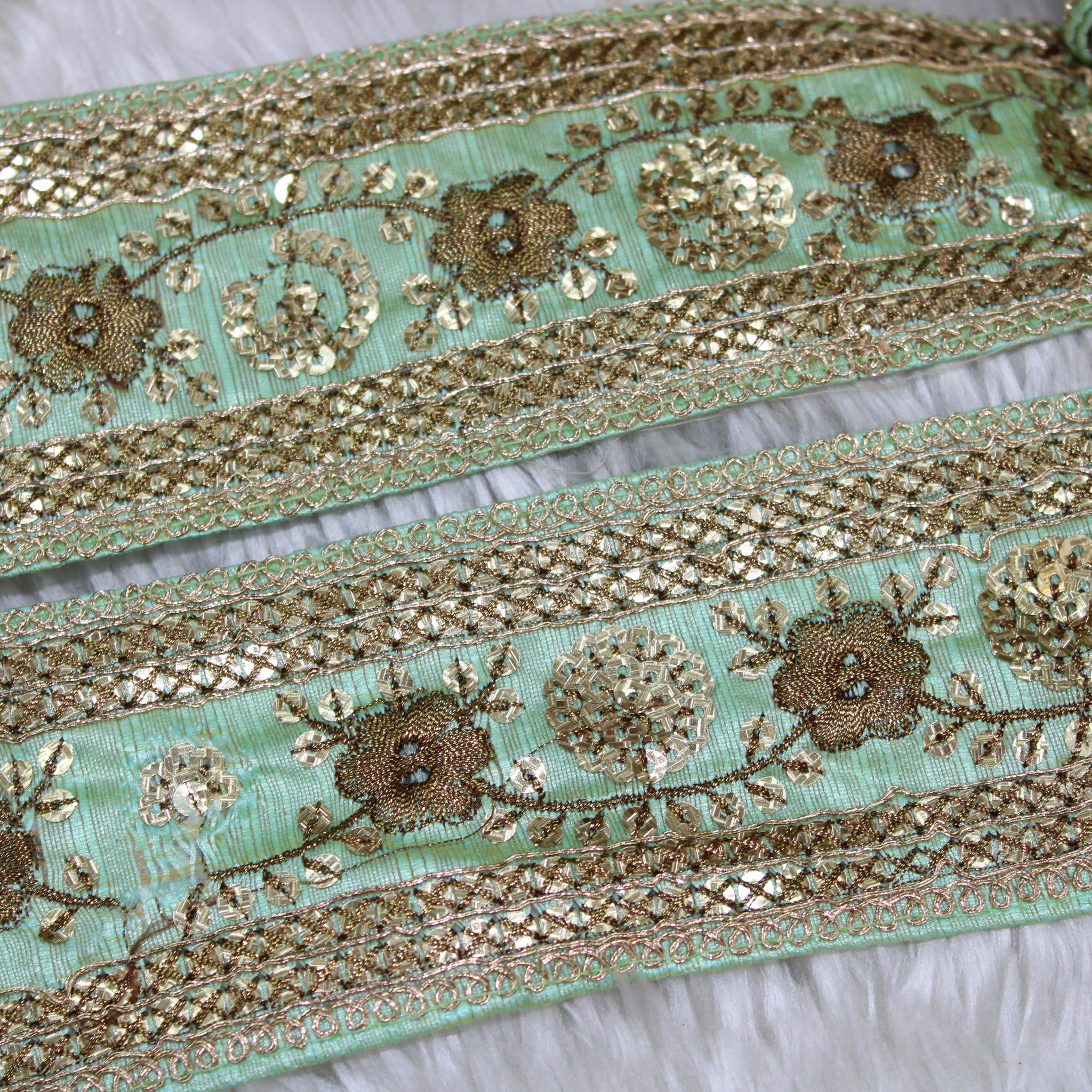 Sea Green Fancy Sequence Zari Trim