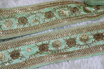 Sea Green Fancy Sequence Zari Trim