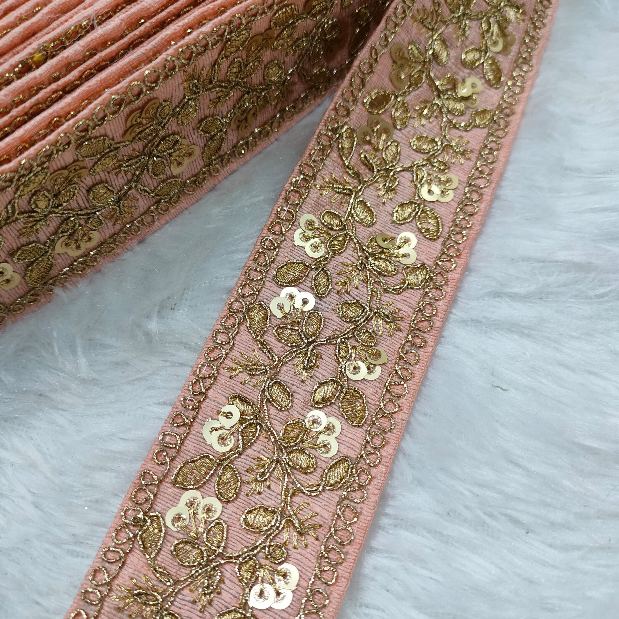 Light Peach Fancy Zari Embellished Trim