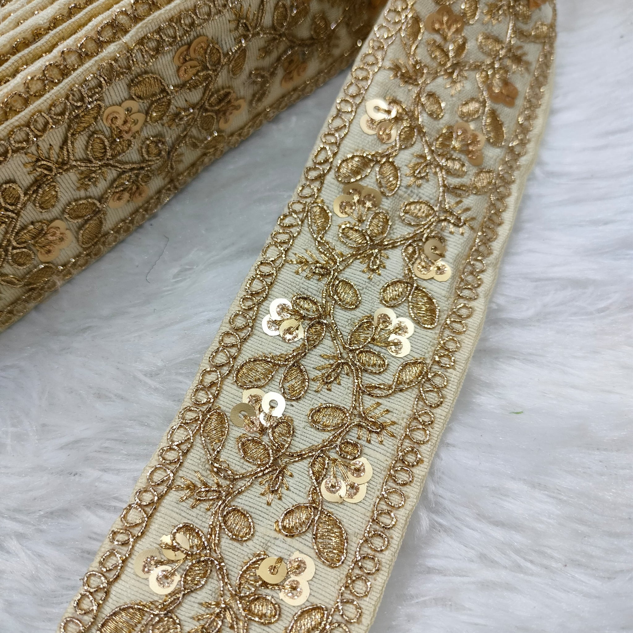 Off White Fancy Zari Embellished Trim