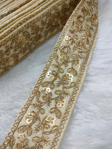 Off White Fancy Zari Embellished Trim