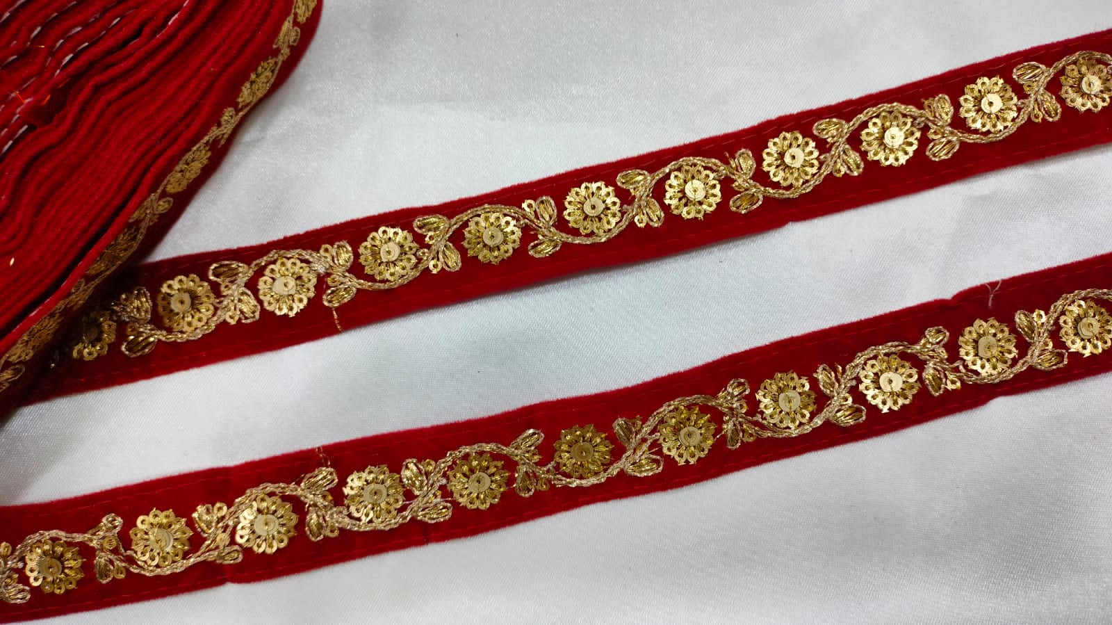 Red Fancy Sequin Work Trim