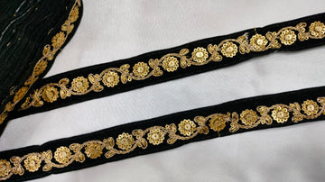 Black Fancy Sequin Work Trim