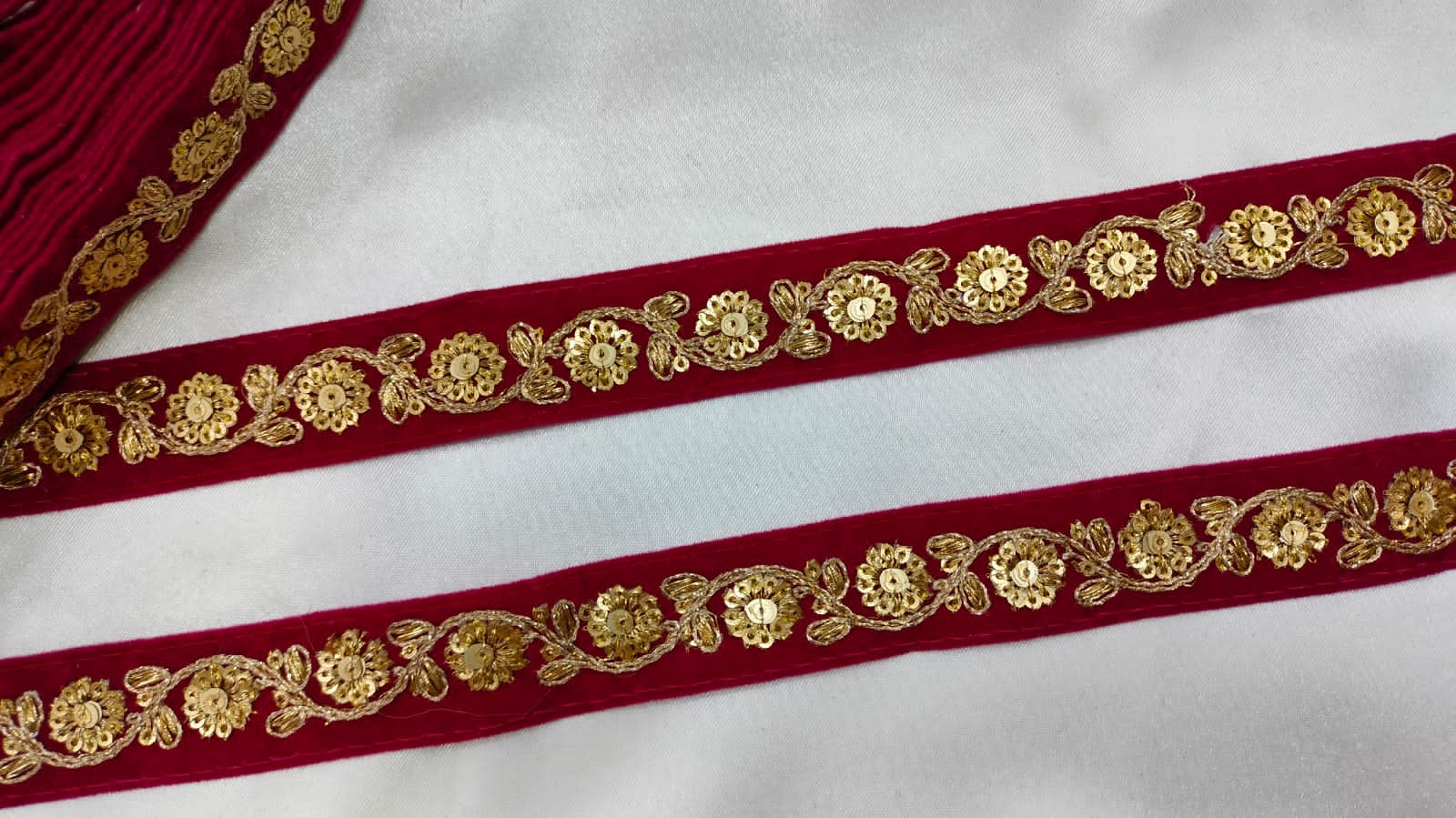 Dark Red Fancy Sequin Work Trim