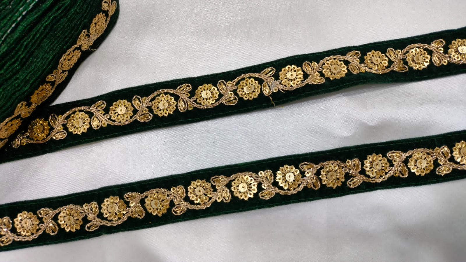 Dark Green Fancy Sequin Work Trim