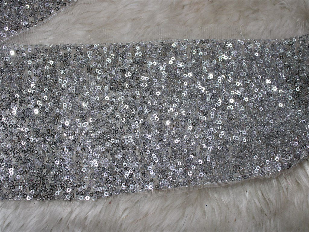 Silver Fancy Sequin Work Trim