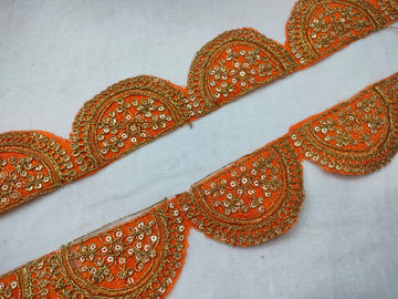 Orange Fancy Sequin Work Trim