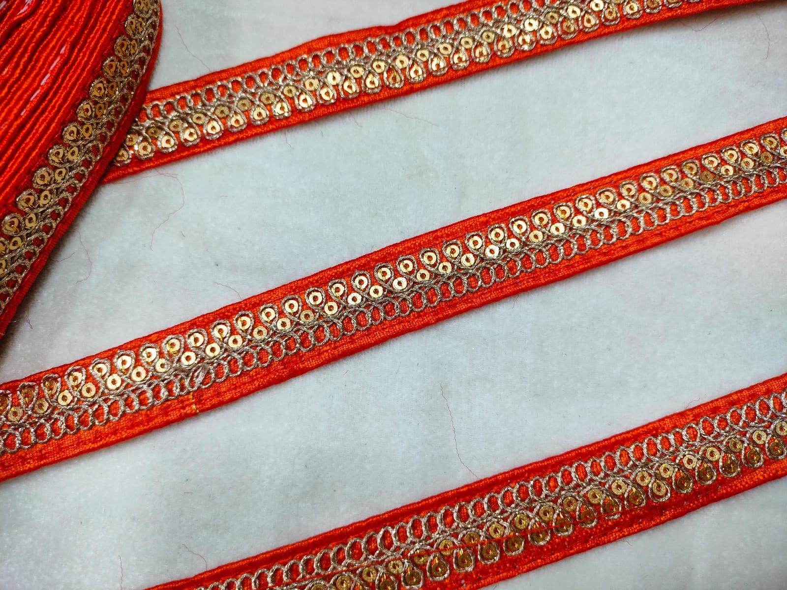 Orange Fancy Sequin Work Trim