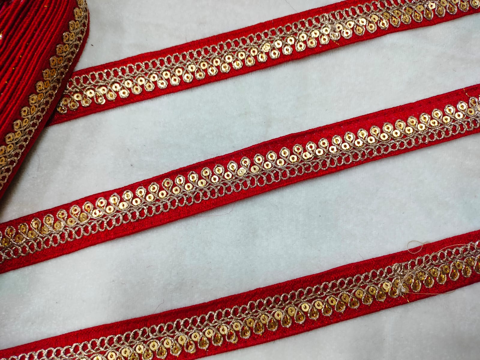 Red Fancy Sequin Work Trim