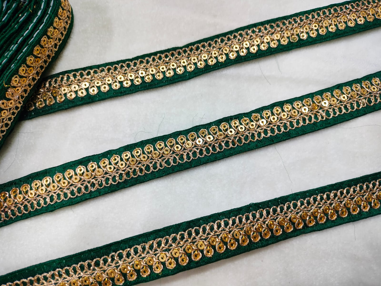 Dark Green Fancy Sequin Work Trim