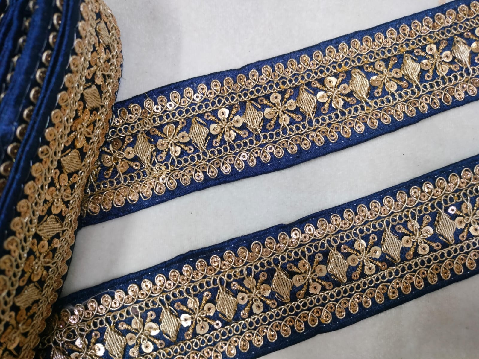 Navy Blue Fancy Sequin Work Trim