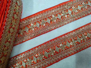 Orange Fancy Sequin Work Trim