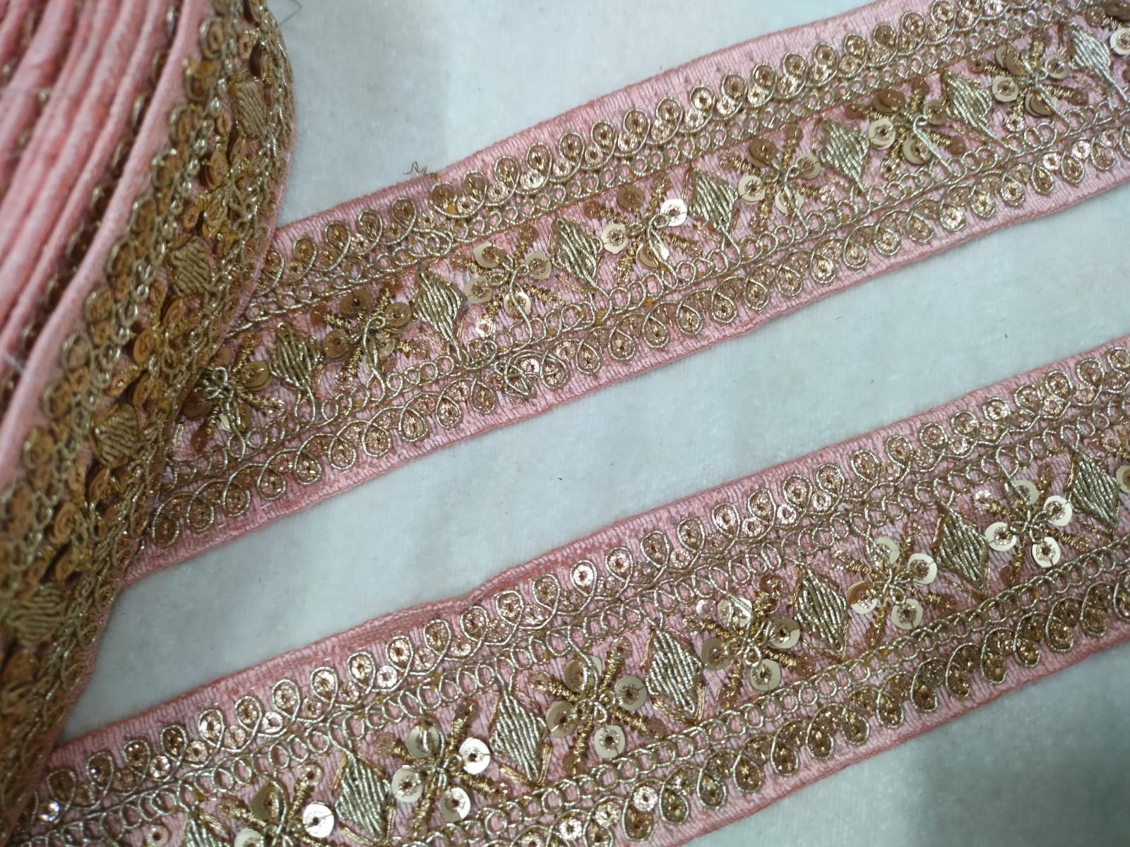 Light Peach Fancy Sequin Work Trim