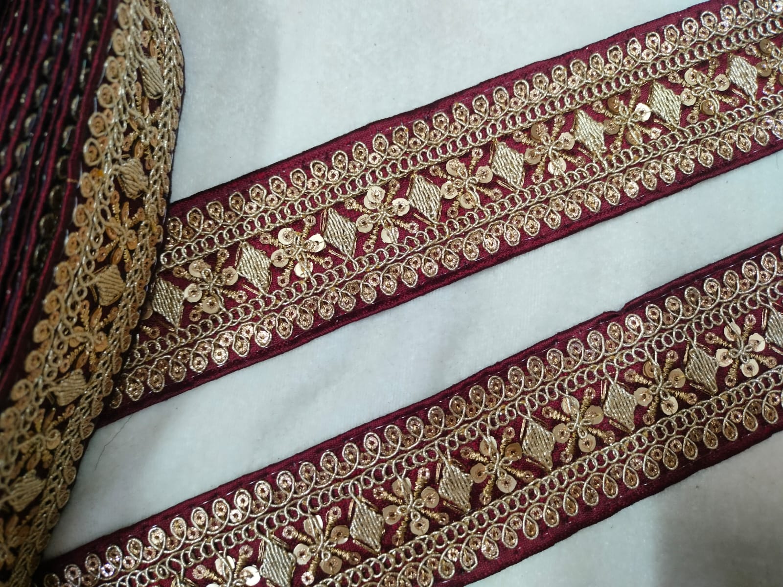 Maroon Fancy Sequin Work Trim