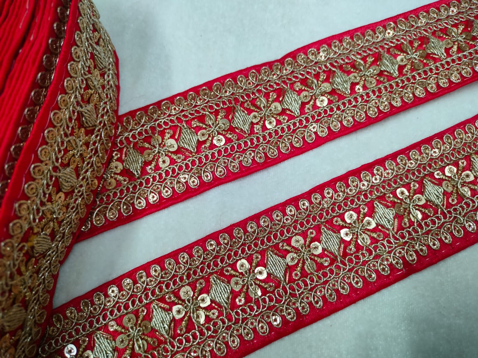 Red Fancy Sequin Work Trim