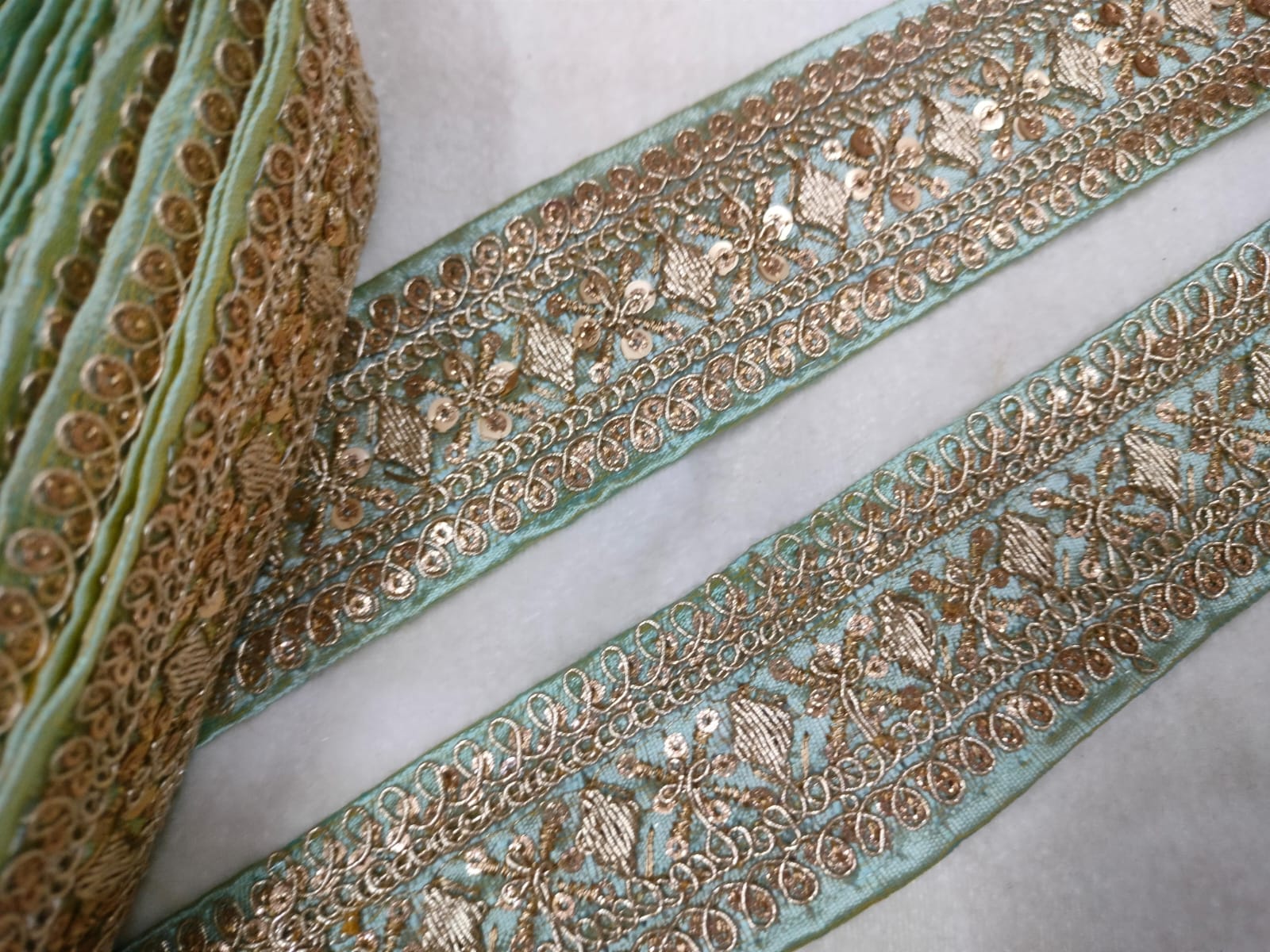 Pista Green Fancy Sequin Work Trim