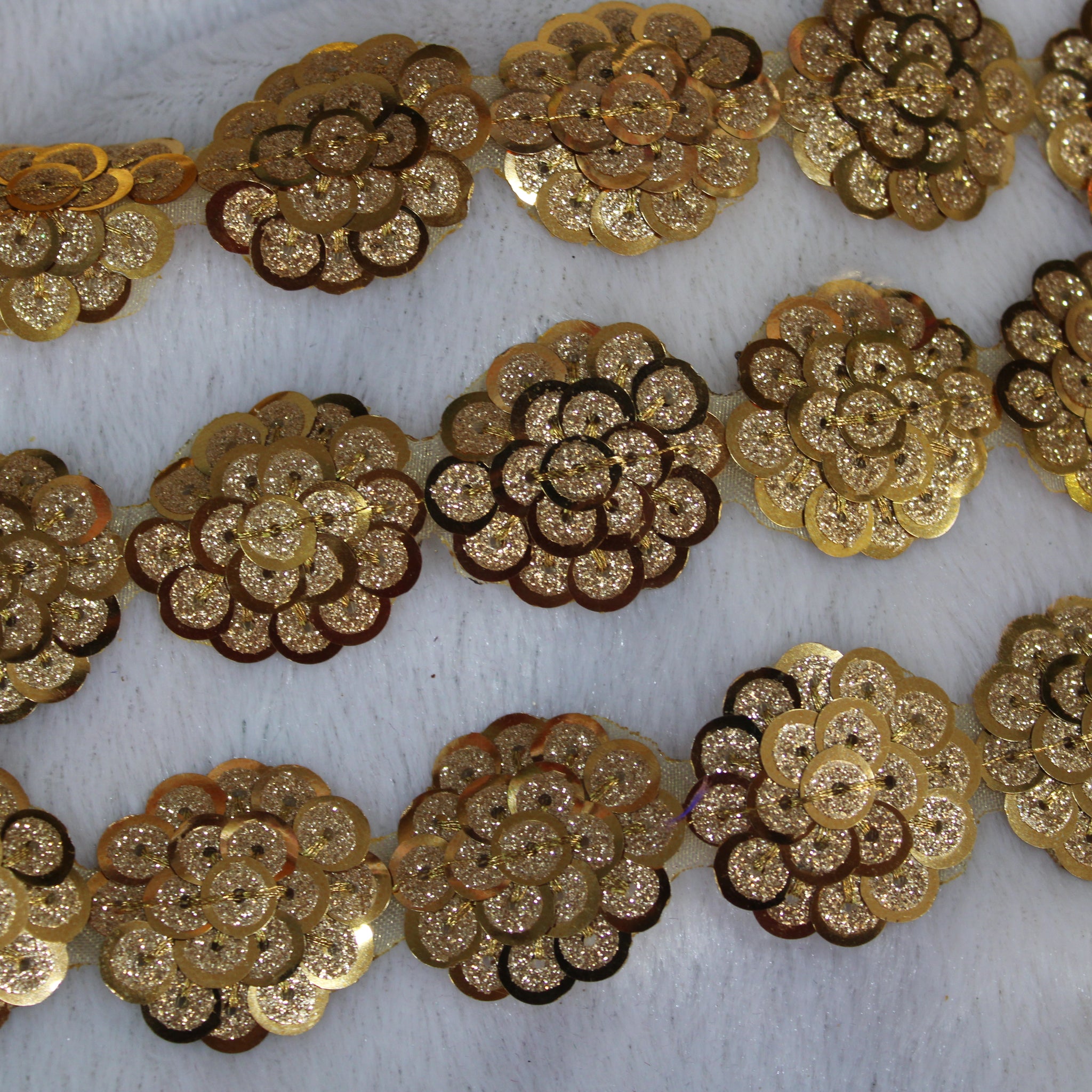 Golden Circular Sequin Work Lace