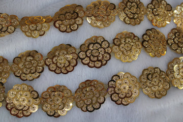 Golden Circular Sequin Work Lace