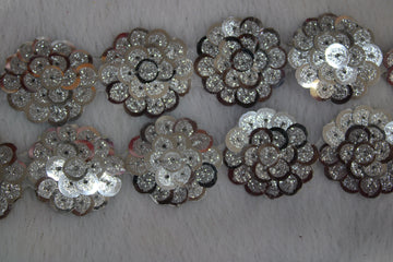 Silver Circular Sequin Work Lace