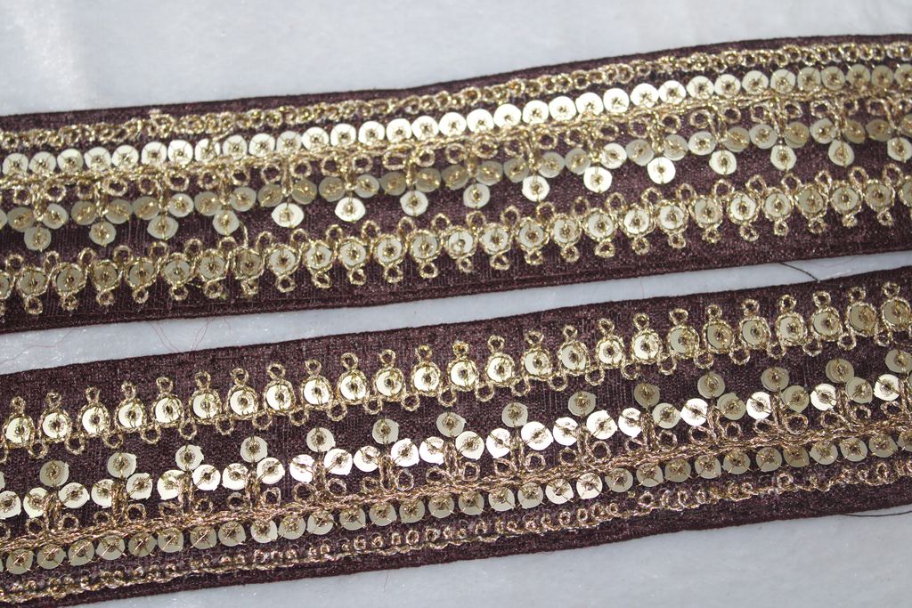 Brown Fancy Zari And Sequin Trim