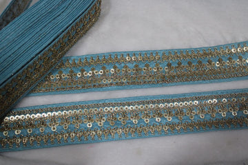 Blue Fancy Zari And Sequin Trim