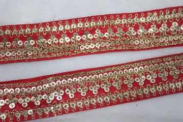 Red Fancy Zari And Sequin Trim