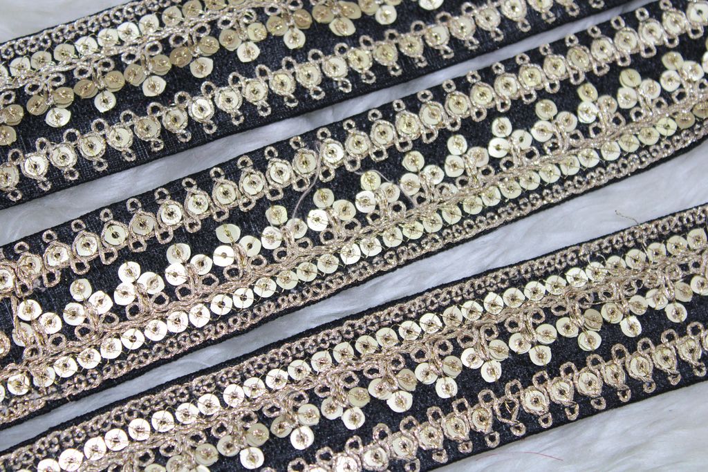 Black Fancy Zari And Sequin Trim