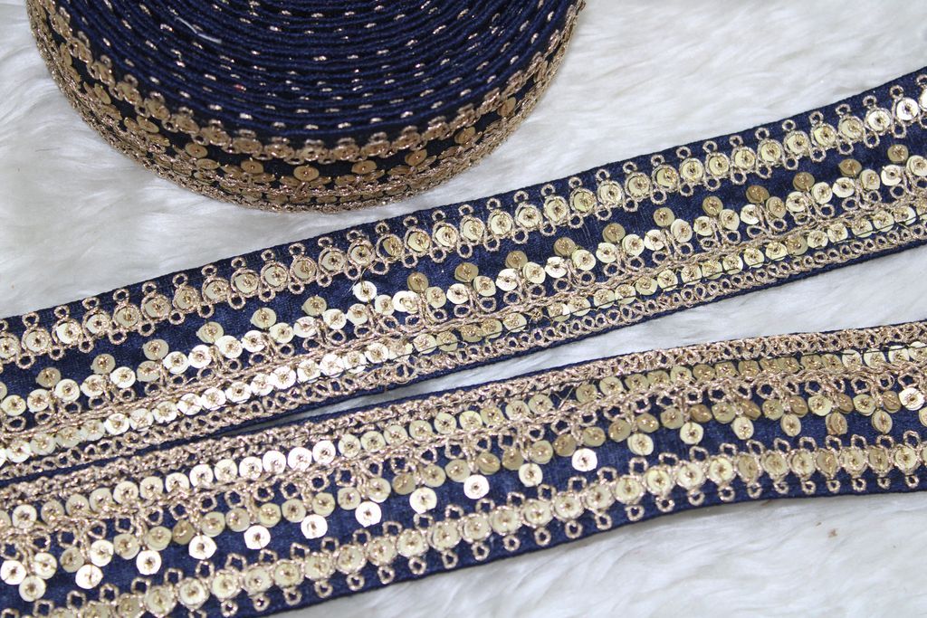 Navy Blue Fancy Zari And Sequin Trim