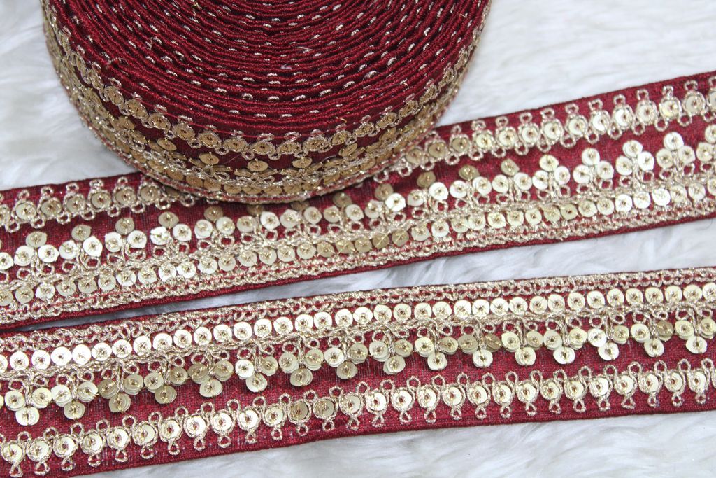 Brown Fancy Zari And Sequin Trim