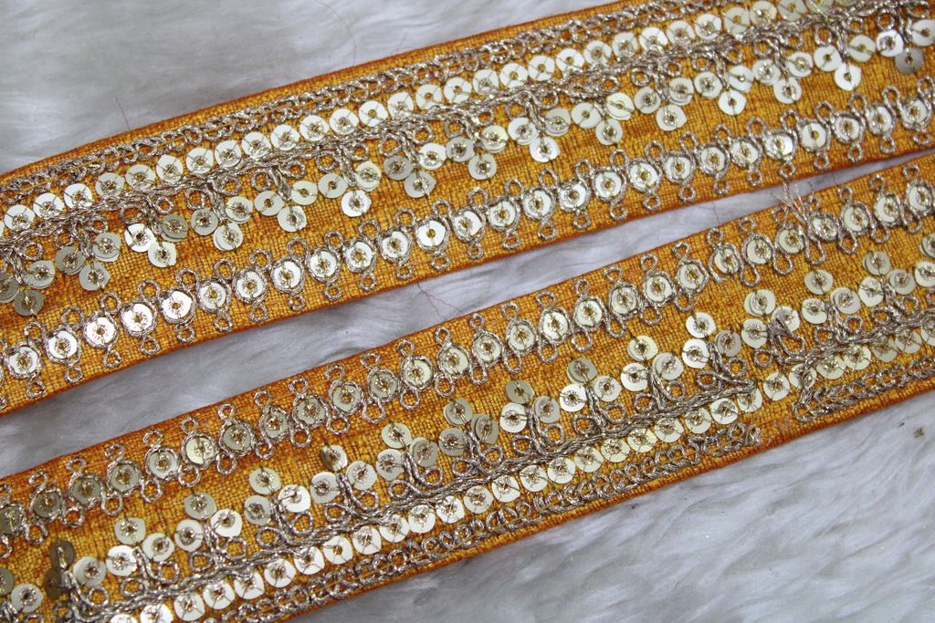 Yellow Fancy Zari And Sequin Trim