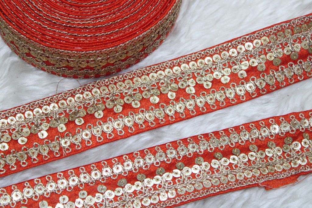 Orange Fancy Zari And Sequin Trim