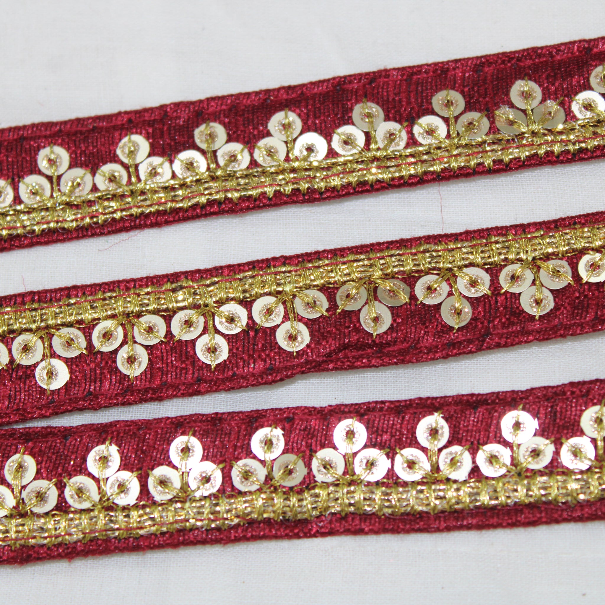 Maroon Embellished Sequin Trim