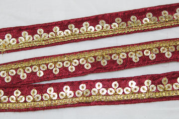 Maroon Embellished Sequin Trim