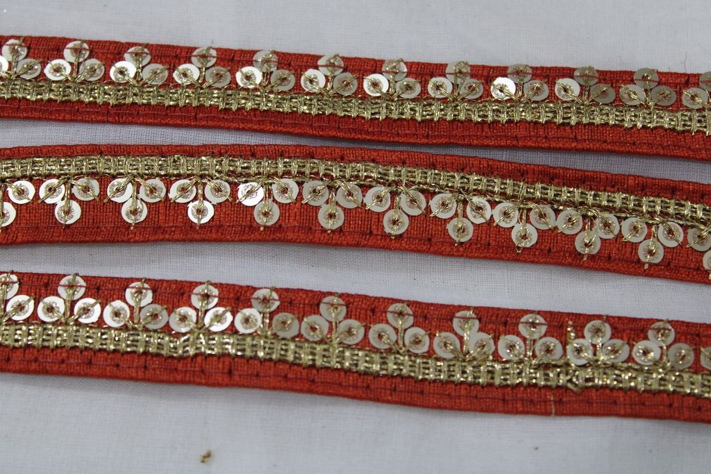 Red Embellished Sequin Trim