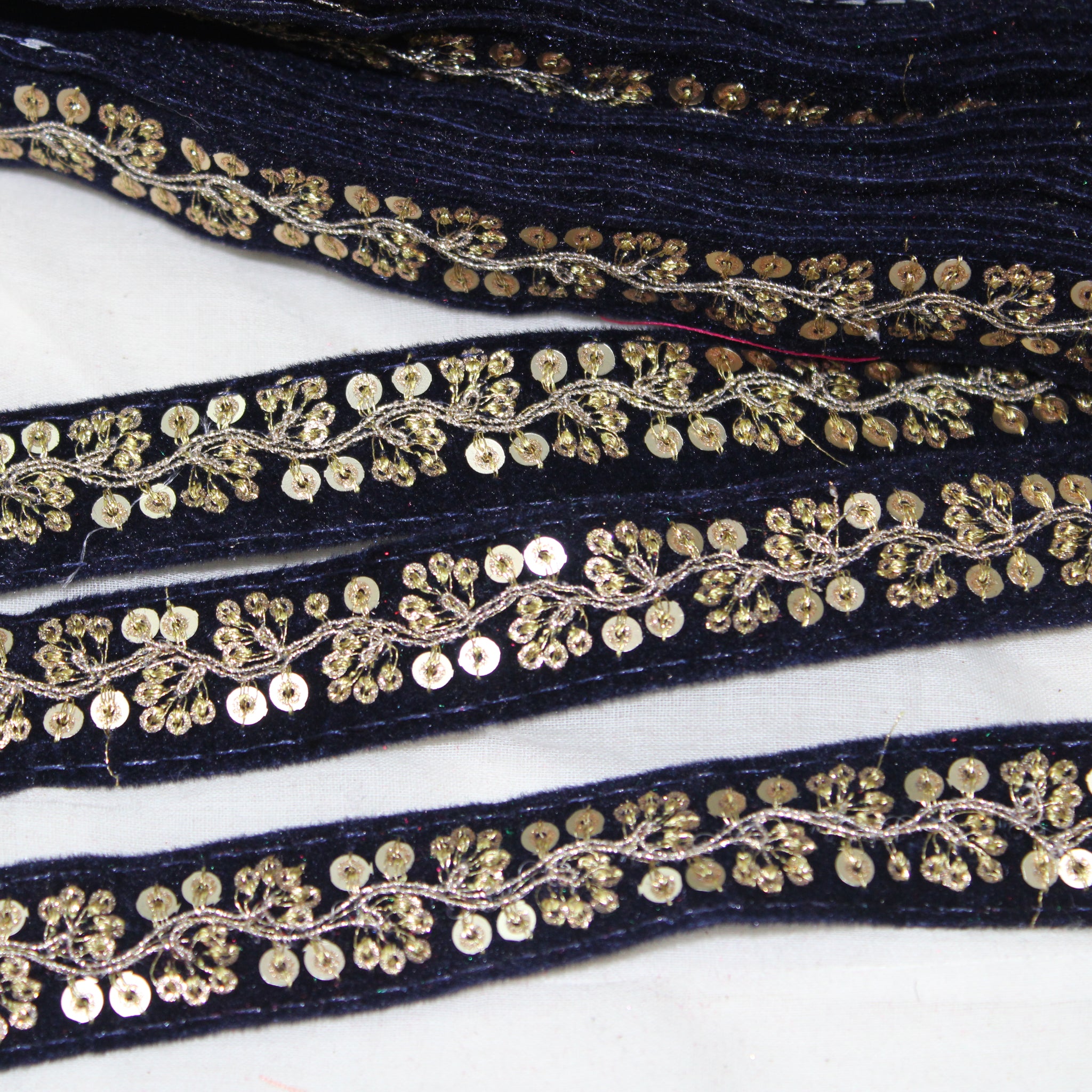 Navy Blue Fancy Sequins Work Embroidered Border