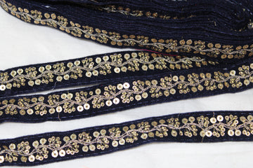 Navy Blue Fancy Sequins Work Embroidered Border