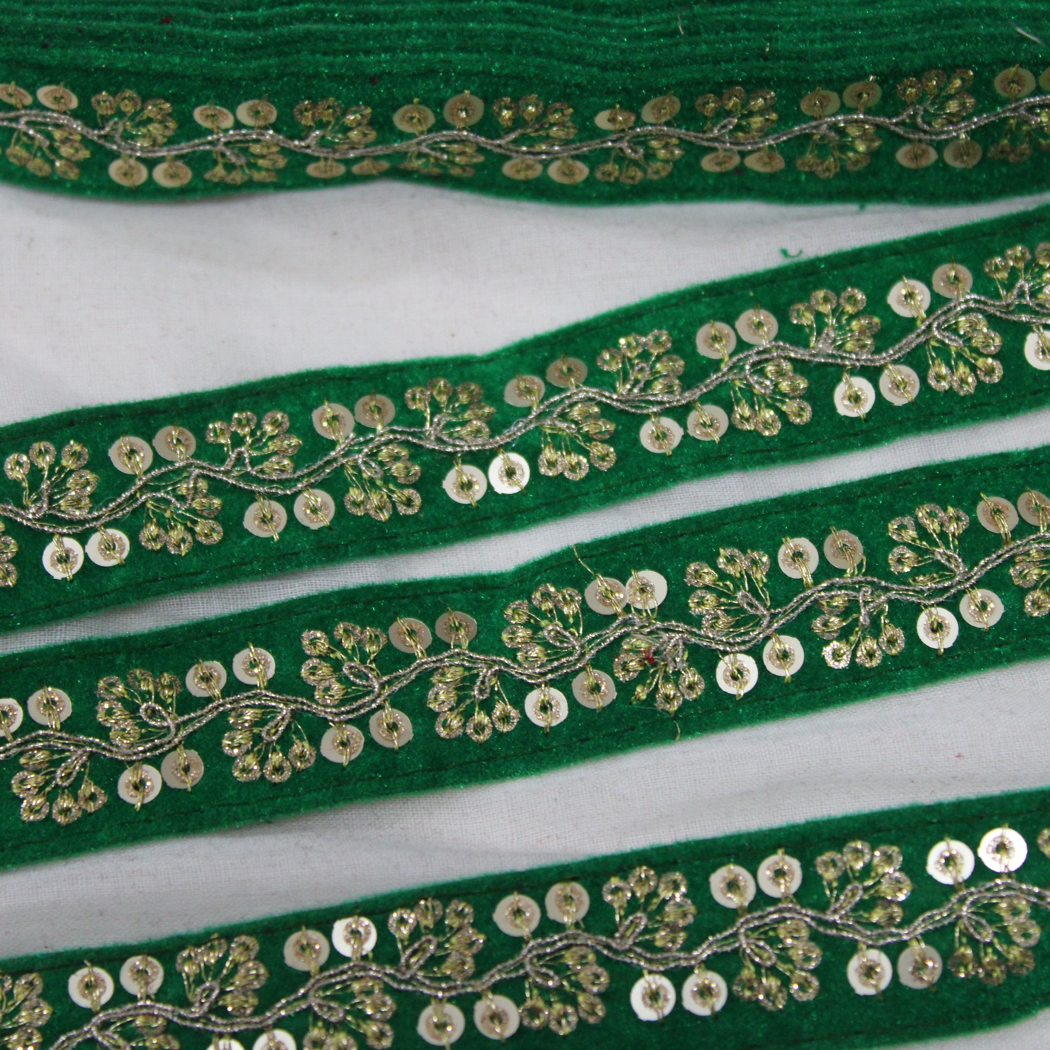 Green Fancy Sequins Work Embroidered Border