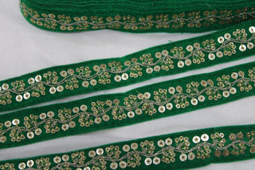 Green Fancy Sequins Work Embroidered Border