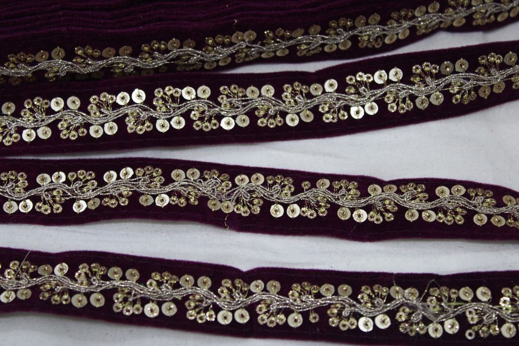 Purple Fancy Sequins Work Embroidered Border