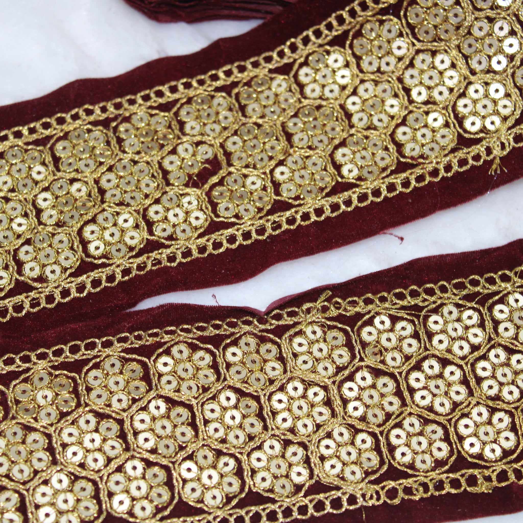 Maroon Floral Sequin Trim