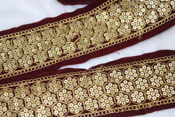 Maroon Floral Sequin Trim