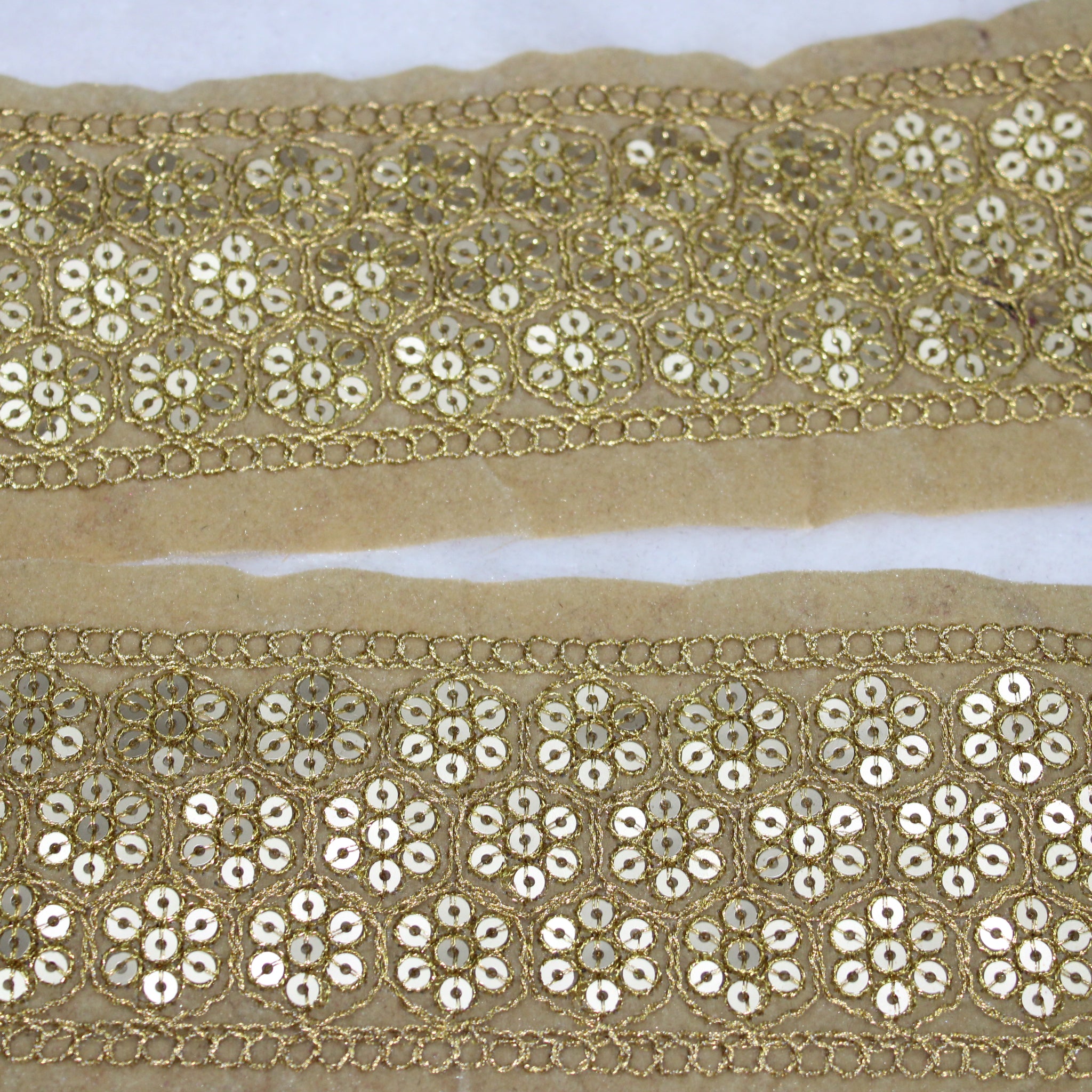 Beige Floral Sequin Trim