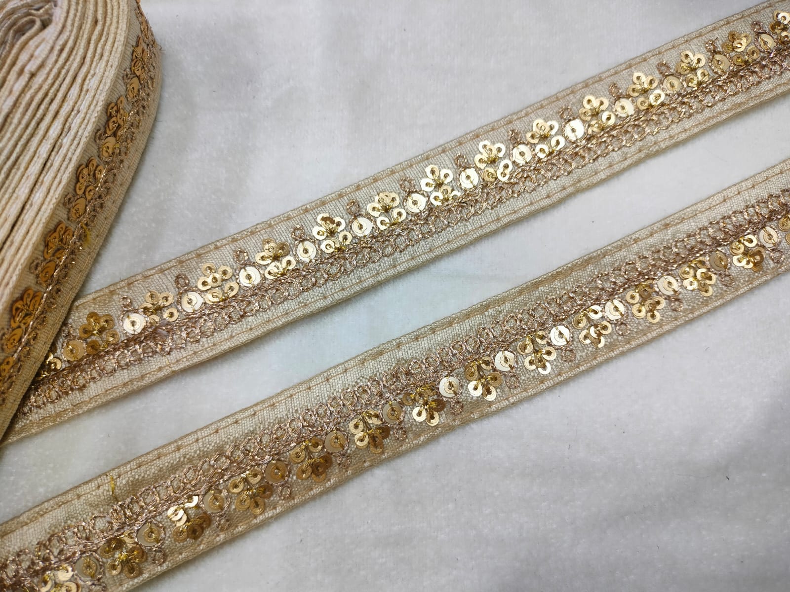 Beige Fancy Sequence Trim